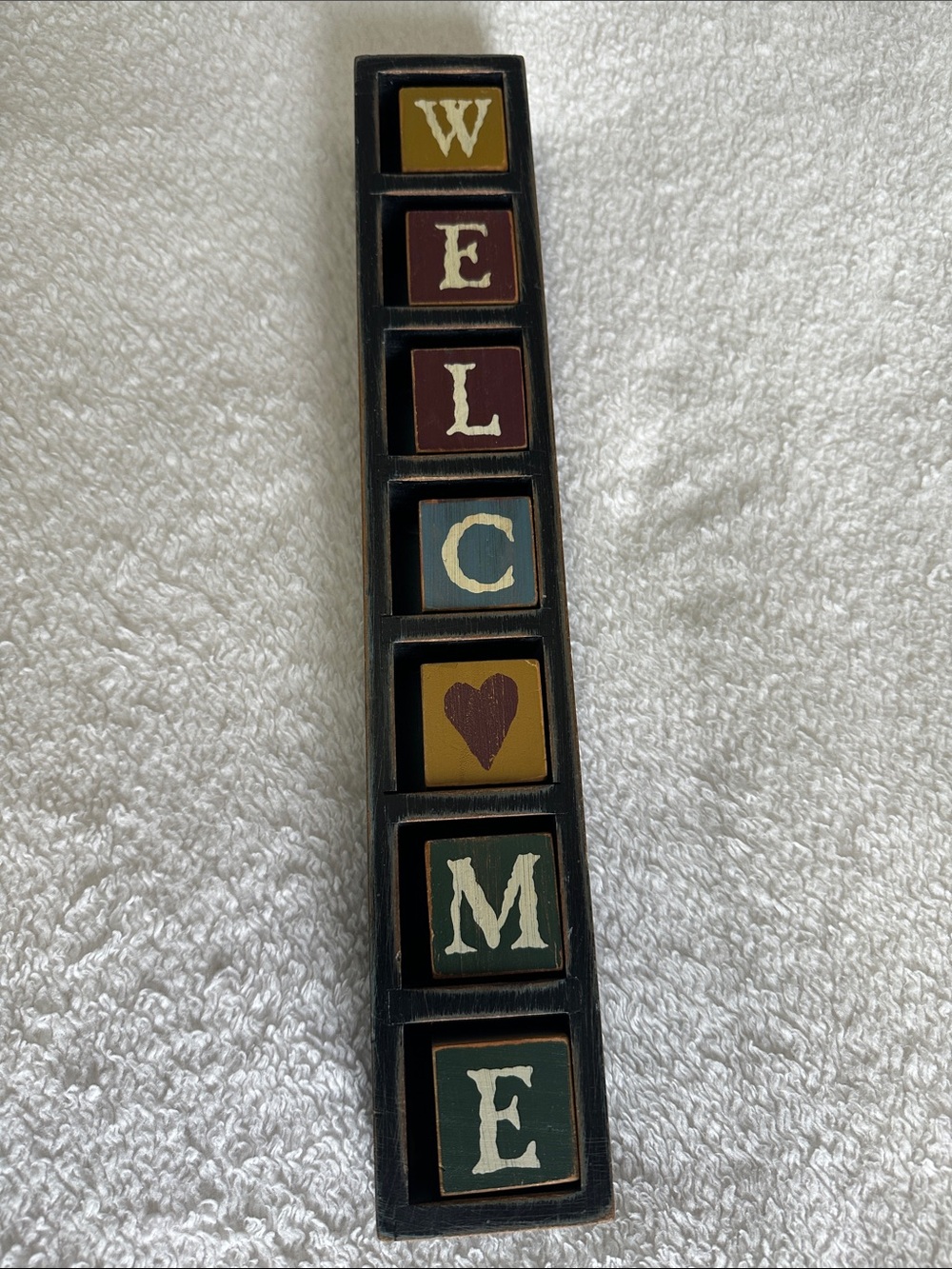 WELCOME Block Sign Wooden Shelf Sitter or Hangs - Multicolor - Picture 1 of 7